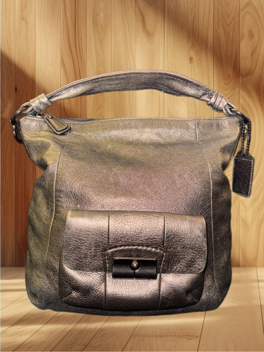 Coach Kristin Metallic Pewter Leather Convertible Hobo Crossbody 14783